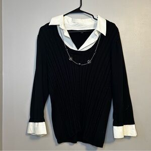 Notations Black And White V-Neck Sweater with White Accents